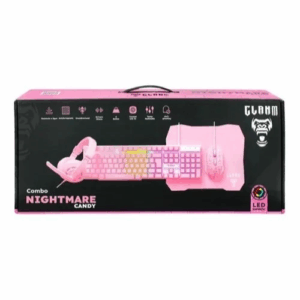 Kit Gamer Rosa Clanm Nightmare Candy Fone Teclado Mouse Mousepad Led Rainbow