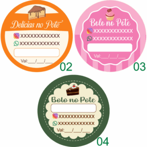 Kit 100 Tags Etiquetas Adesivas Personalizada p/ Bolo no Pote Geladinho Gormet, trufas e Doces 5x5cm