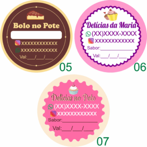 Kit 100 Tags Etiquetas Adesivas Personalizada p/ Bolo no Pote Geladinho Gormet, trufas e Doces 5x5cm