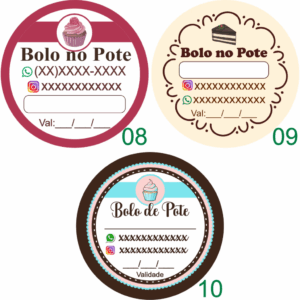 Kit 100 Tags Etiquetas Adesiva Personalizada p/ Bolo no Pote, Geladinho Gormet, trufas e Doces 3x3cm