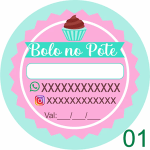Kit 50 Tags Etiquetas Adesivas Personalizada p/ Bolo no Pote Geladinho Gormet, trufas e Doces 4X4cm