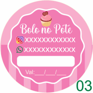 Kit 50 Tags Etiquetas Adesivas Personalizada p/ Bolo no Pote Geladinho Gormet, trufas e Doces 4X4cm